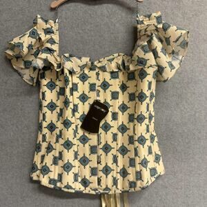 Corset Story Ruffled Off Shoulder Corset Top Geometric Tie Back Size 14 UK NW
